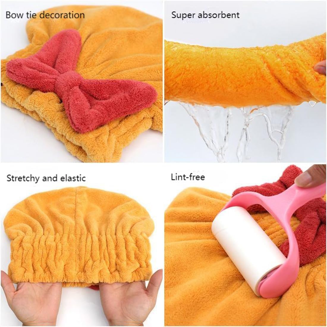 New Super Absorbent Hair Towel Wrap for Wet Hair, Microfiber Super Absorbent Hair Towel Wrap, Soft Absorbent Quick Drying Cap with Bow-Knot, Make Your Hair Smoother and shinier (2Pcs-A)