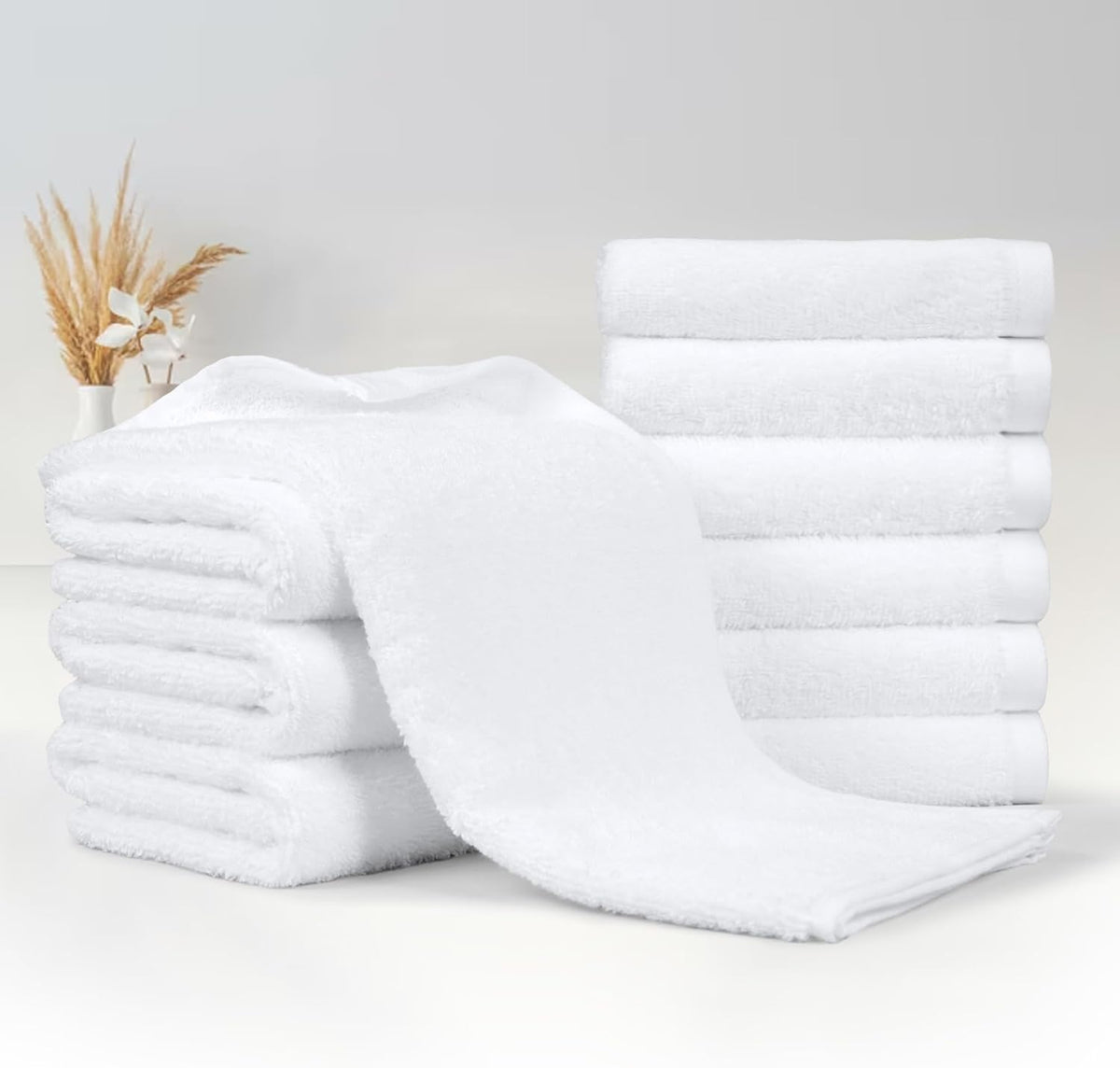 Amazon Basics Soft and Thick Cotton Hand Towels for Bath, Kitchen, Gym, 16 x 26 in, White, 12-Pack