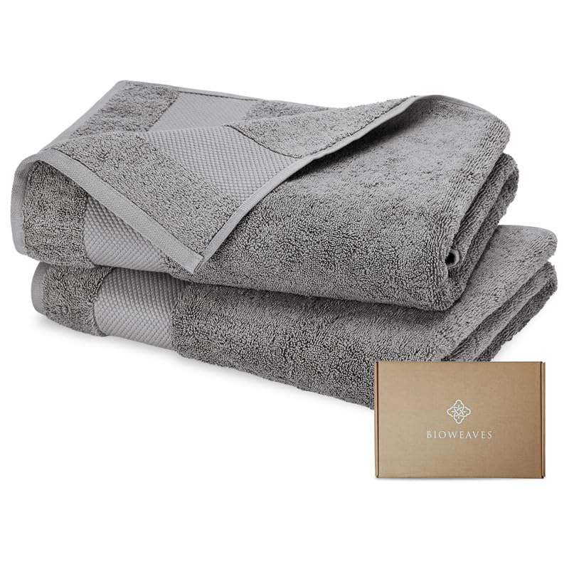 BIOWEAVES 100% Organic Cotton 700 GSM Plush Bath Towels 30" x 58" GOTS Certified - White, Pack of 2