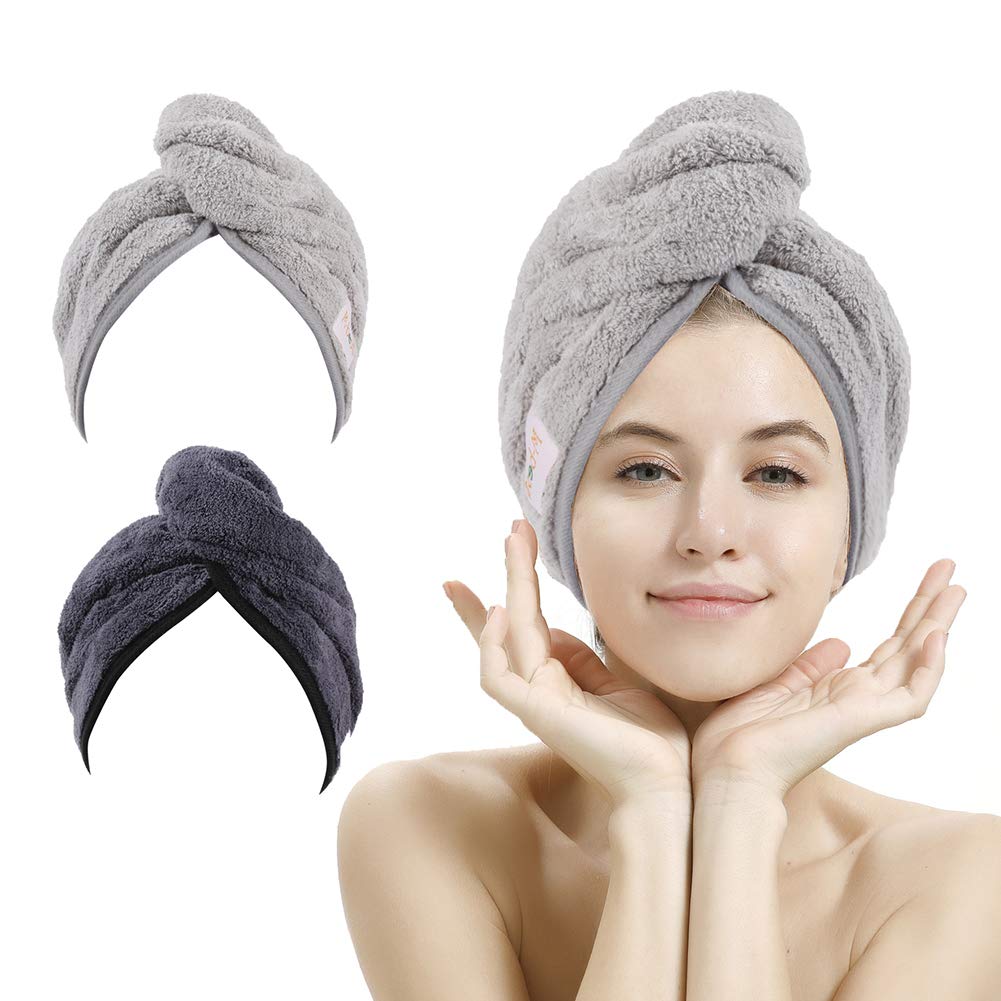 M-bestl Microfiber Hair Towel Wrap to Dry Short Hair Quickly (Pink&Gray)