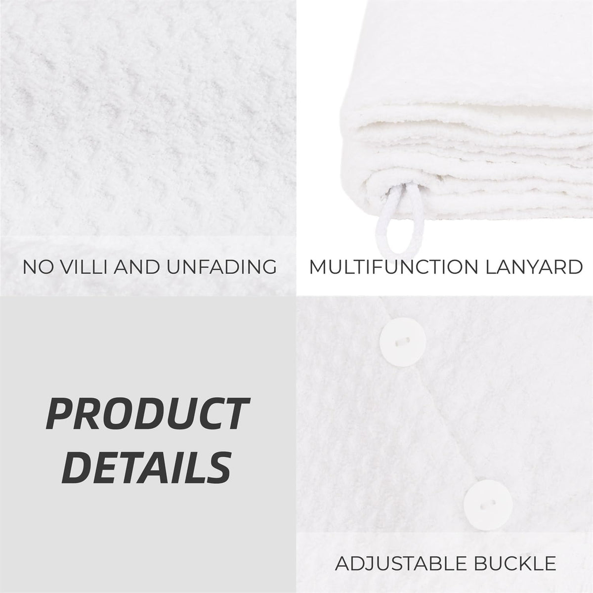 MaopaoBeauty Hair Towel Wrap for Women Long&Thick Hairs Head Wrap 1Pack Super Absorbent Hair Drying White Waffle Bath Towels for Curly Quick Dry Hair Drying Towels with Button