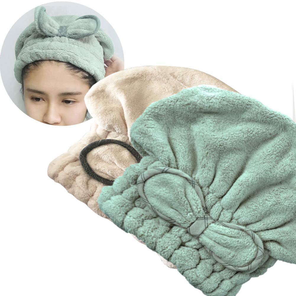 Jseng 3PC Microfiber Hair Towel Caps, Extreme Soft & Ultra Absorbent, Fast Drying Hair Drying Caps Towel Turban Wrap for Wet Hair Women