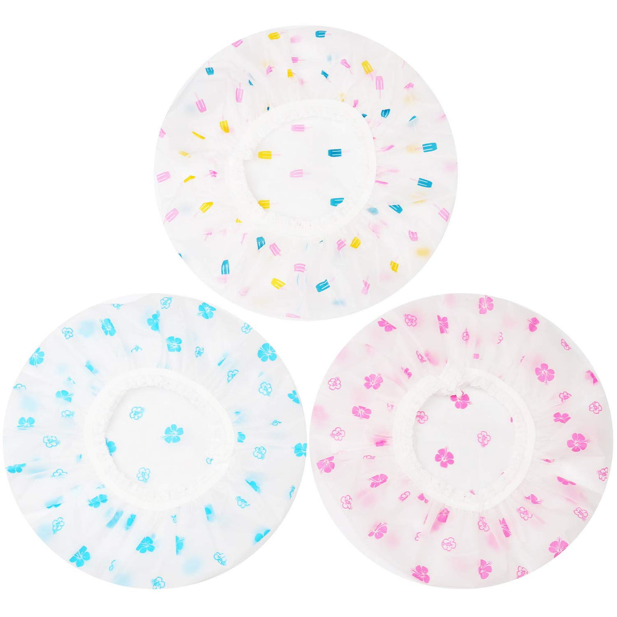 Shower Cap, 3 Pcs Waterproof Reusable Shower Caps Bath Hair Hat