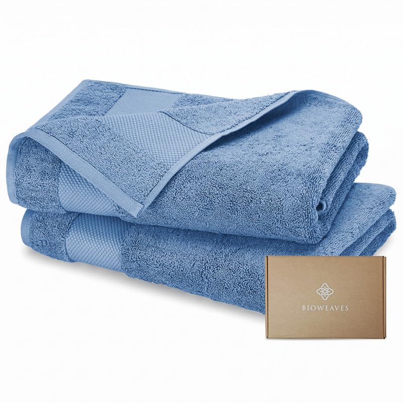 BIOWEAVES 100% Organic Cotton 700 GSM Plush Bath Towels 30" x 58" GOTS Certified - White, Pack of 2
