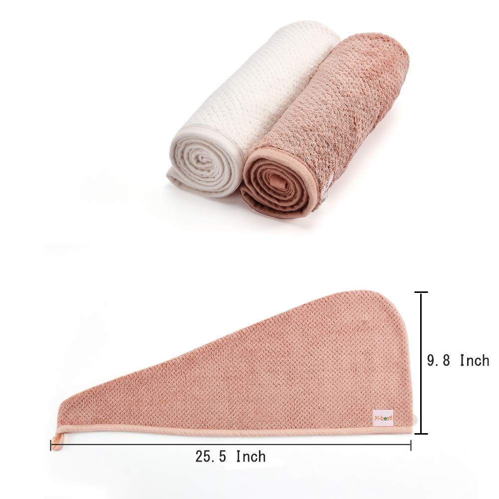 M-bestl 2 Pack Microfiber Hair Towel Wrap with Button,Quick Dry(Pink&Beige)