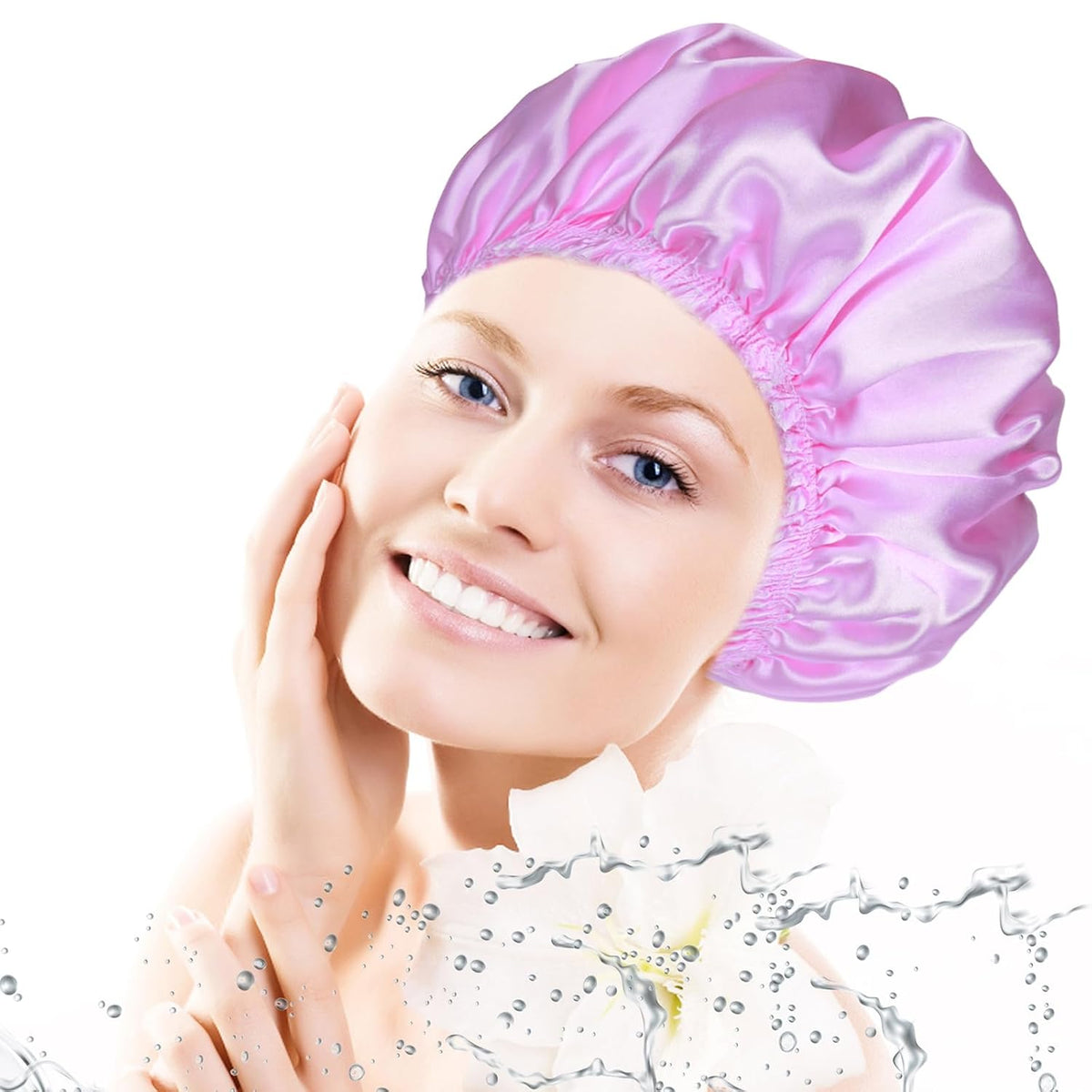 Shower Caps for Women, 4 PCS Reusable Waterproof Bath Cap