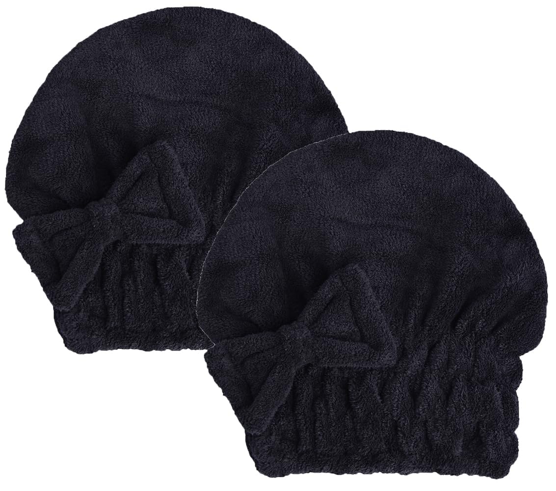 Microfiber Hair Drying Towels Head wrap 2-Pack with Bow-Knot Shower Cap Hair Turban hairWrap Bath Cap for Short or Curly Long & Wet Hair Gift for Women