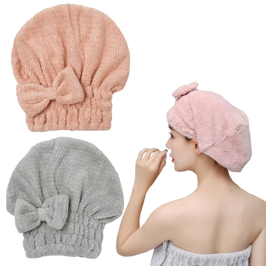 M-bestl Microfiber Hair Towel Wrap to Dry Short Hair Quickly (Pink&Gray)