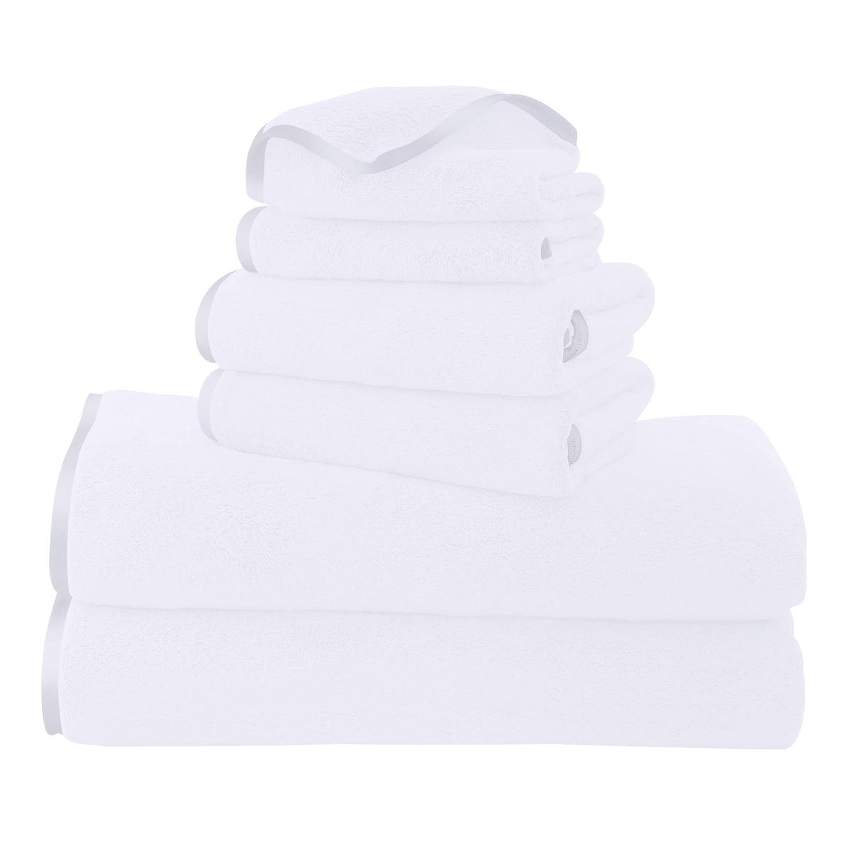 TENSTARS Luxury Silk Hemming Towel Set - Light Thin Quick Drying - 2 Bath Towels 2 Hand Towels 2 Washcloths - Ultra Soft Microfiber, for Bath Fitness, Sports, Yoga, Travel (Dark Grey 6 Pieces)