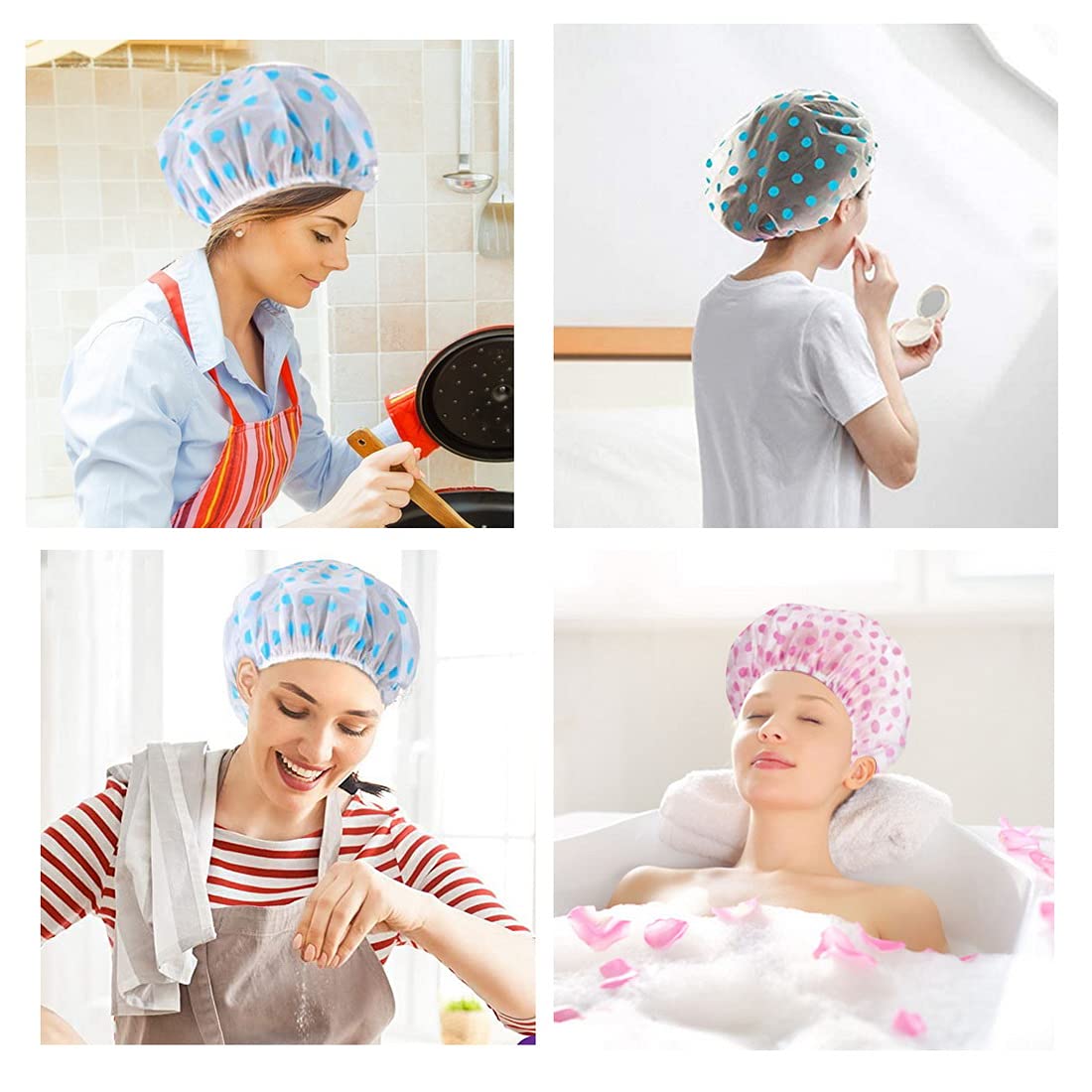 Shower Cap, 3 Pcs Waterproof Reusable Shower Caps Bath Hair Hat