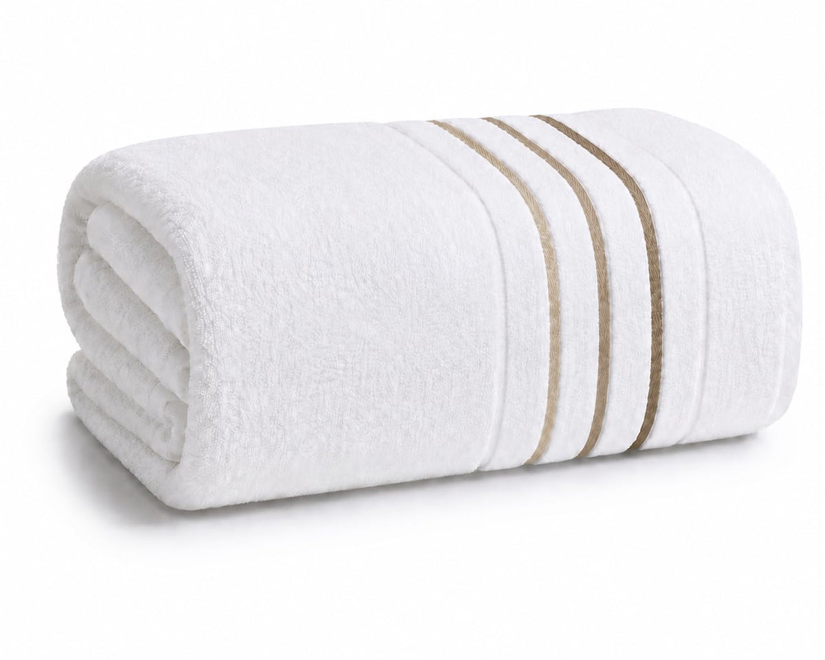 Bath Towels Set for Bathroom – Luxury 6-Piece Cotton Towels, Soft Absorbent & Quick Dry, 600 GSM Bath Towels for Bathroom, Hotel Spa Quality (White/Grey, 6- Bath Towel Set)