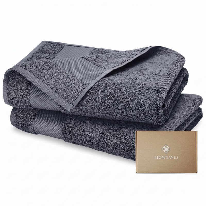 BIOWEAVES 100% Organic Cotton 700 GSM Plush Bath Towels 30" x 58" GOTS Certified - White, Pack of 2