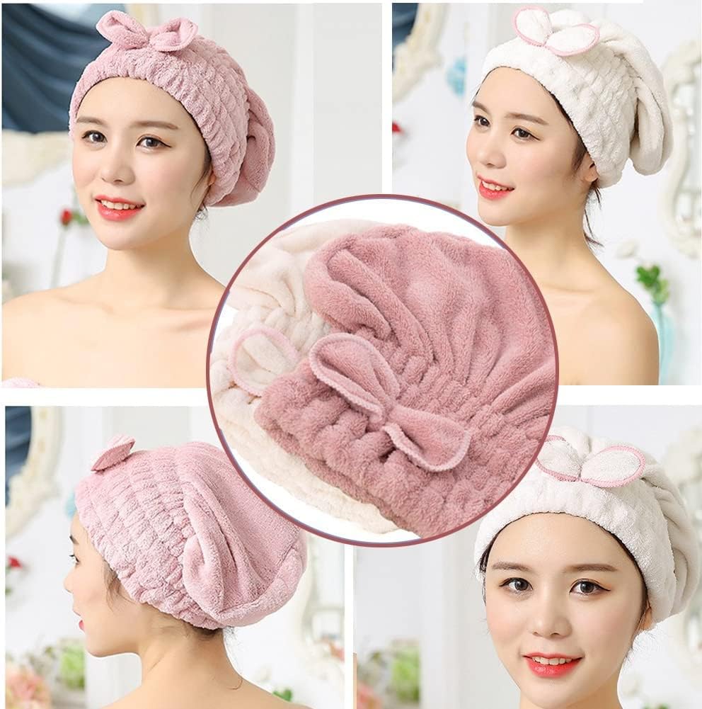 Jseng 2PC Microfiber Hair Drying Caps, Extrame Soft & Ultra Absorbent, Fast Drying Hair Turban Wrap Towels Thick Fluffy Shower Cap for Women