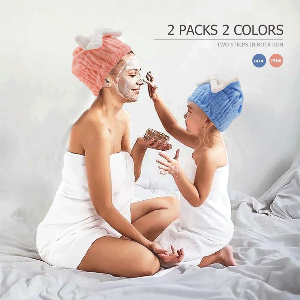 2Pcs Microfiber Hair Wrap Hair Drying Cap Hair Plopping Cap Towel Curly Hair Drying Towel Wrap for Women (Blue and Pink), Small