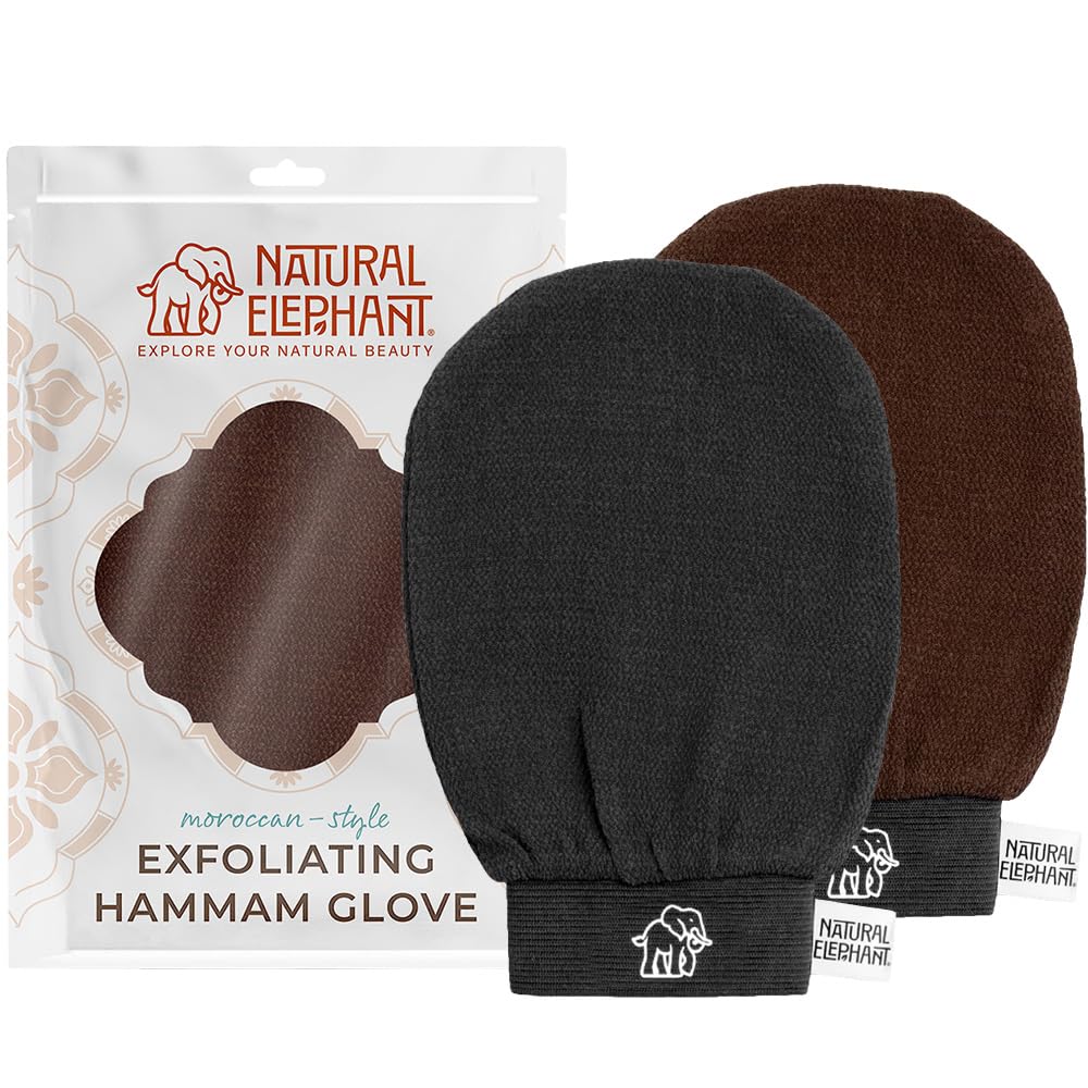 Natural Elephant Exfoliating Hammam Glove | Authentic Moroccan Kessa Body Scrub Mitt for Spa-Quality Skin Renewal | Pure Black Single
