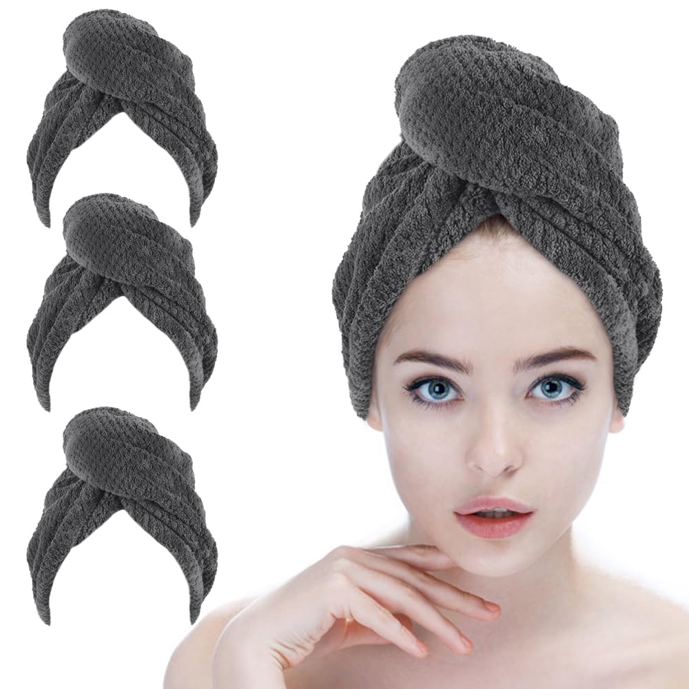 SINLAND Hair Drying Cap Hair Towel for Women 3 Pack Black
