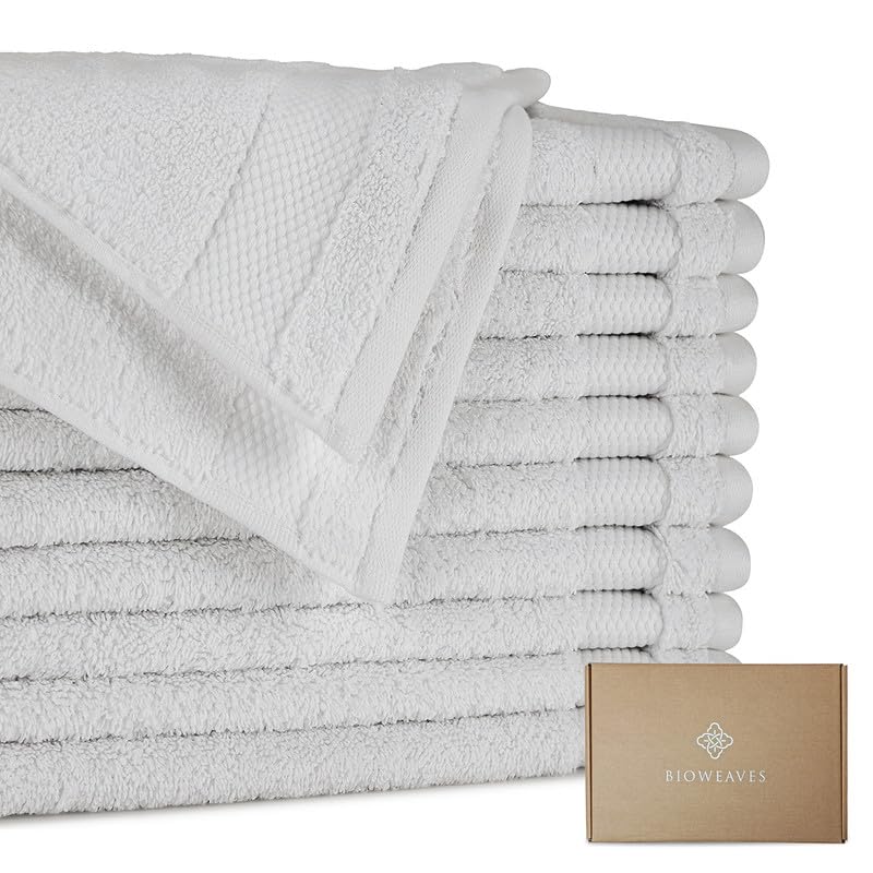 BIOWEAVES 100% Organic Cotton 700 GSM Plush Bath Towels 30" x 58" GOTS Certified - White, Pack of 2