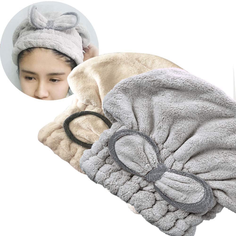 Jseng 2PC Microfiber Hair Drying Caps Stripe, Extreme Soft & Ultra Absorbent, Fast Drying Turban Hair Wrap Towels Thick Fluffy for Women