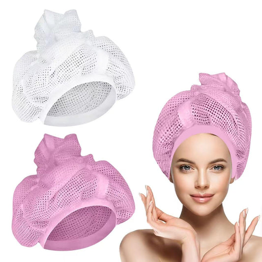 2 Pack Net Plopping Cap with Drawstring for Curly Hair Drying，Net Plopping Diffuser Cap