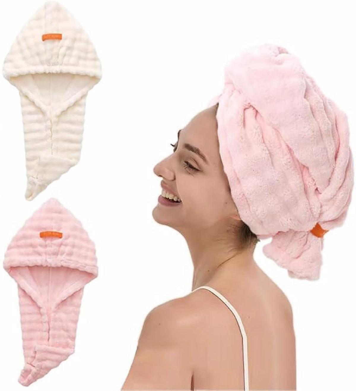 Microfiber hair drying cap,Two-piece set of extra-thick hair drying caps