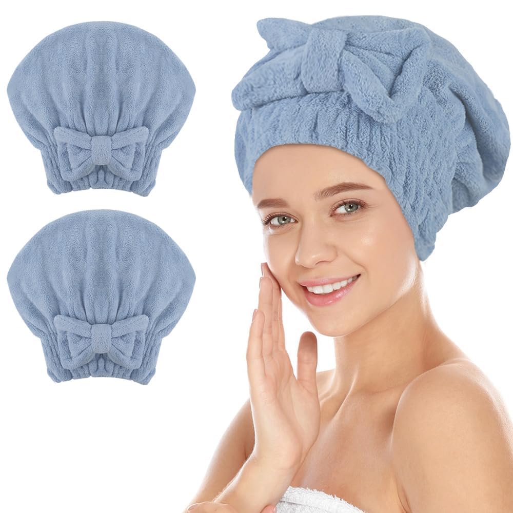 SUNLAND Large Microfiber Hair Drying Caps with Bow Knot 2 Pack Lightpurple
