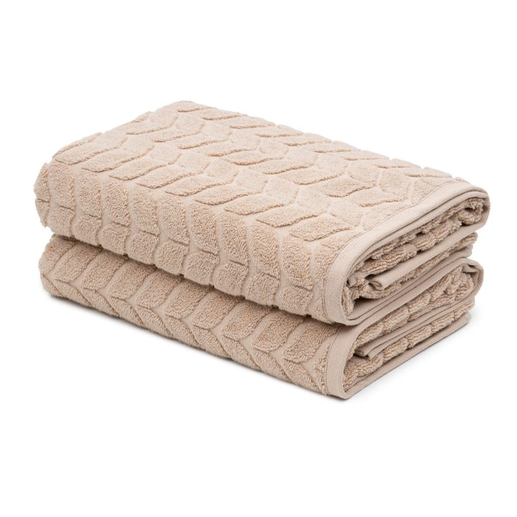 BAGNO MILANO Turkish Cotton Hand & Bath Towels - Plush, Ultra Absorbent Set (Cream, 2 pcs Bath Towel Set)