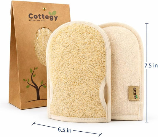 Premium Exfoliating Loofah Gloves – Natural Egyptian Loufa Sponge Body Scrubber Mitts for Soft, Radiant Skin – Left and Right Thumb Holes - Gentle Exfoliation & Deep Clean (1-Pack) (Count 2)