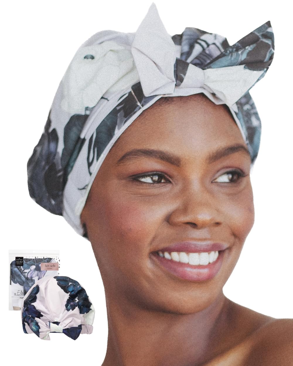 Kitsch Luxury Satin-Lined Flexi Shower Cap for Women - Terracotta Checker
