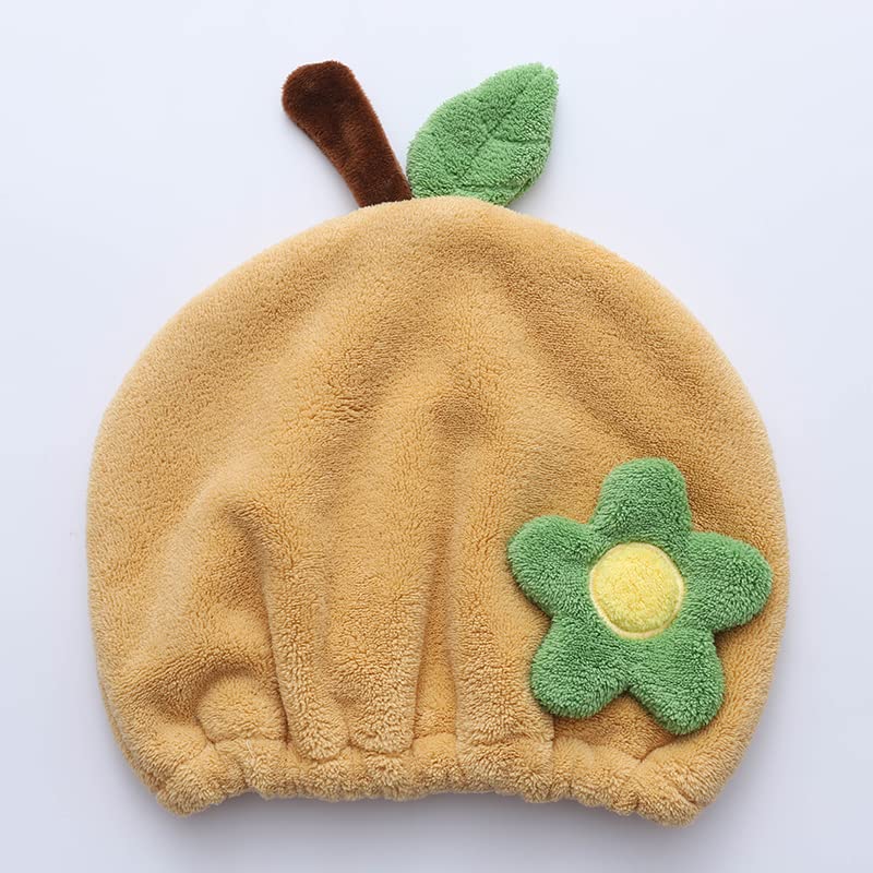 Hair Drying Towel for Kids Girls, Cute Cartoon Absorbent Quick Drying Bath Wrap Set for Bathing, Swimming Pool, Soft Microfiber Cap for Curly Long & Wet Hair, Yellow Towel