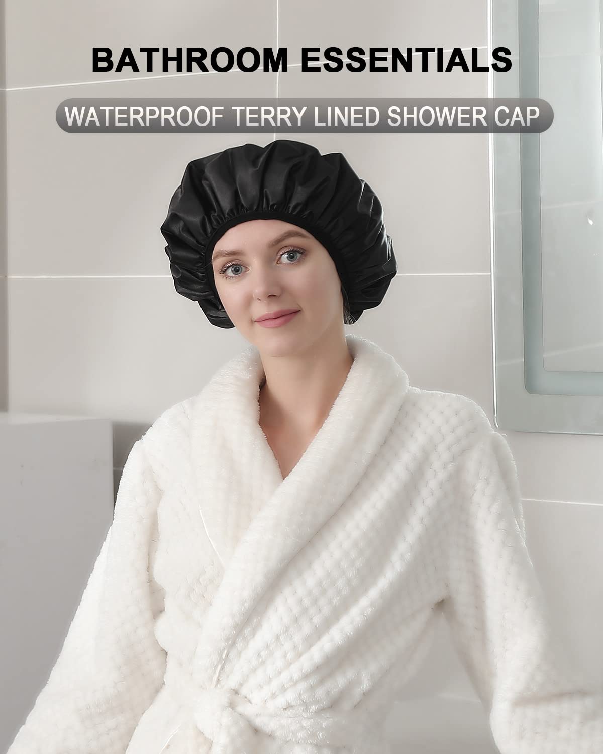 YIZIJIZI Large Terry Lined Shower Cap for Women, Reusable Waterproof