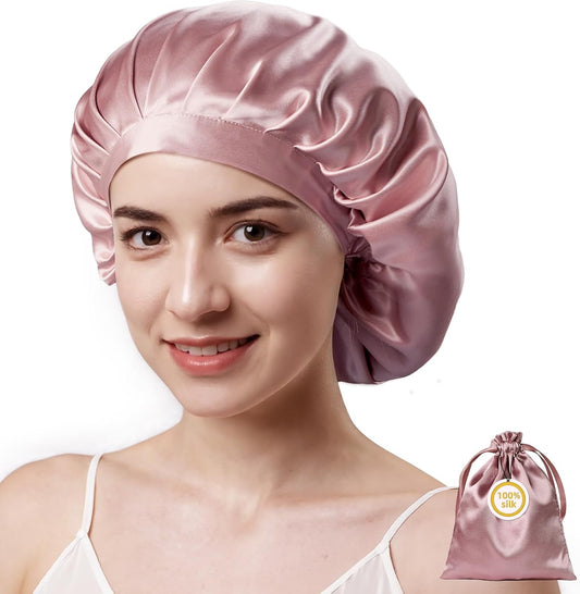 Kaome 100% Mulberry Silk Bonnet for Sleeping Women, Large Double Layer