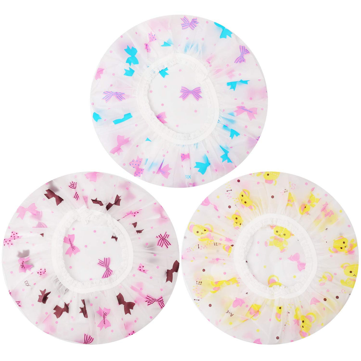 Shower Cap, 3 Pcs Waterproof Reusable Shower Caps Bath Hair Hat