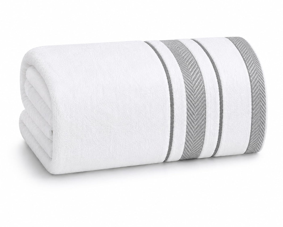 Bath Towels Set for Bathroom – Luxury 6-Piece Cotton Towels, Soft Absorbent & Quick Dry, 600 GSM Bath Towels for Bathroom, Hotel Spa Quality (White/Grey, 6- Bath Towel Set)