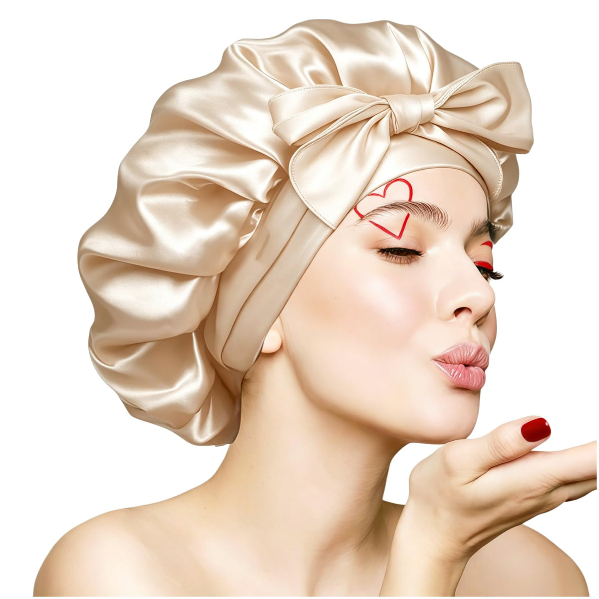 Silk Bonnet for Sleeping Women, Ajustable Hair Bonnet for Curly Hair with Tie Band Shower Caps Pink，Large