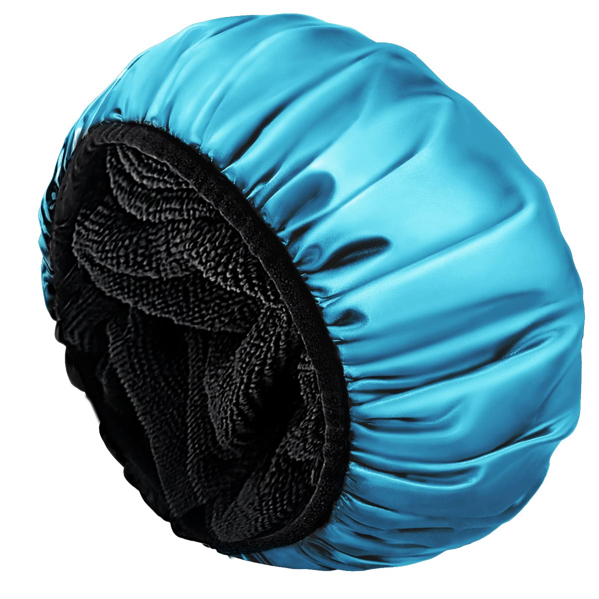 Aquior Shower Cap,Terry Lined Shower Cap for Women Reusable, Triple Layer Waterproof Bath Cap, Extra Large for Women Long Hair(Black)