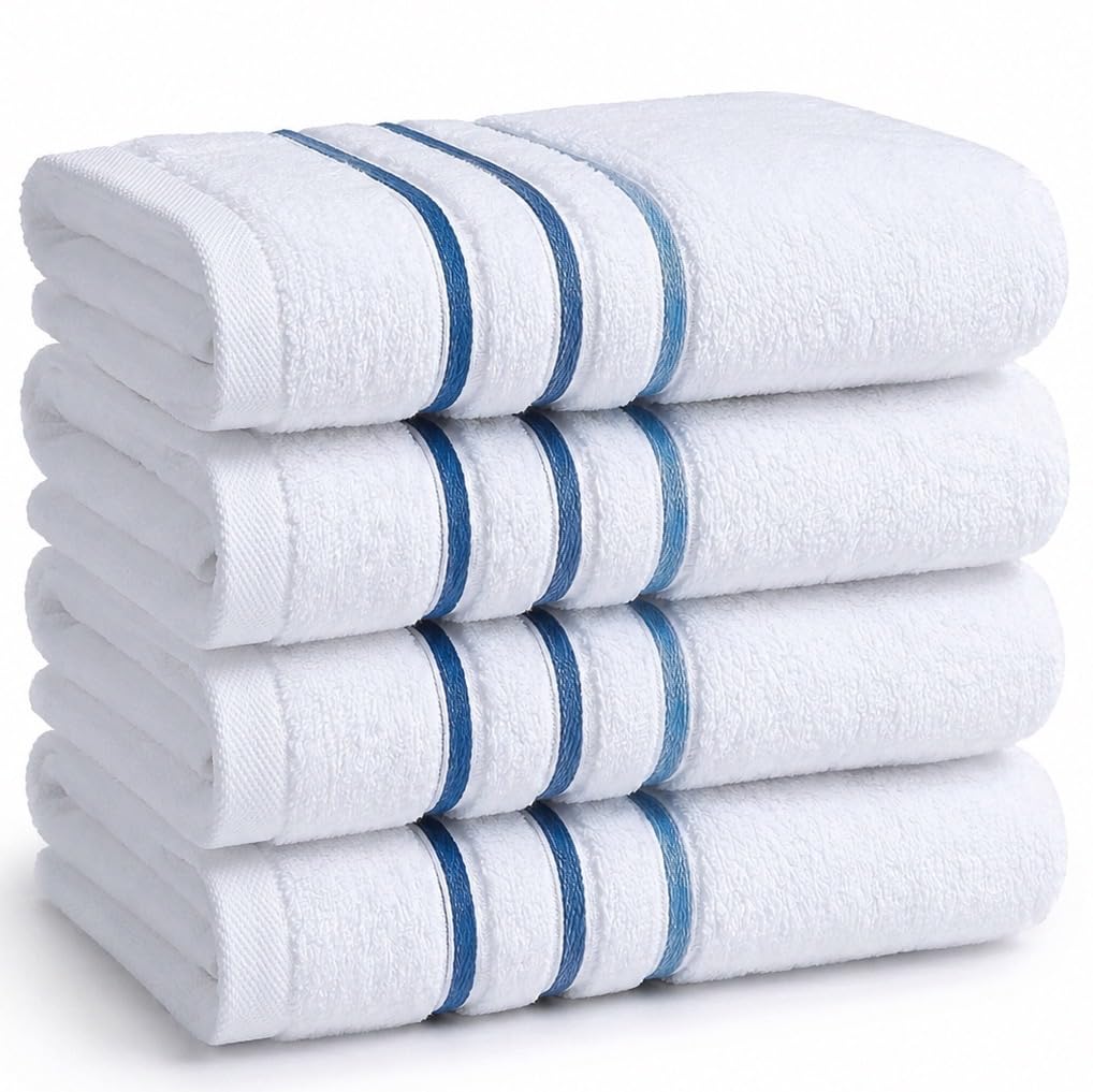 Bath Towels Set for Bathroom – Luxury 6-Piece Cotton Towels, Soft Absorbent & Quick Dry, 600 GSM Bath Towels for Bathroom, Hotel Spa Quality (White/Grey, 6- Bath Towel Set)