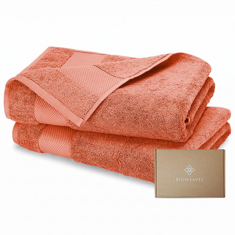 BIOWEAVES 100% Organic Cotton 700 GSM Plush Bath Towels 30" x 58" GOTS Certified - White, Pack of 2