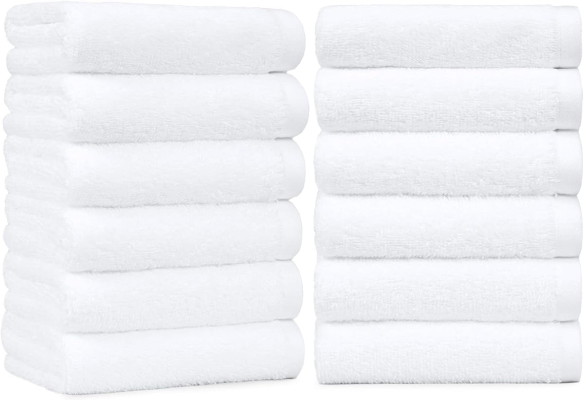 Amazon Basics Soft and Thick Cotton Hand Towels for Bath, Kitchen, Gym, 16 x 26 in, White, 12-Pack