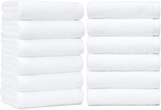 Amazon Basics Soft and Thick Cotton Hand Towels for Bath, Kitchen, Gym, 16 x 26 in, White, 12-Pack