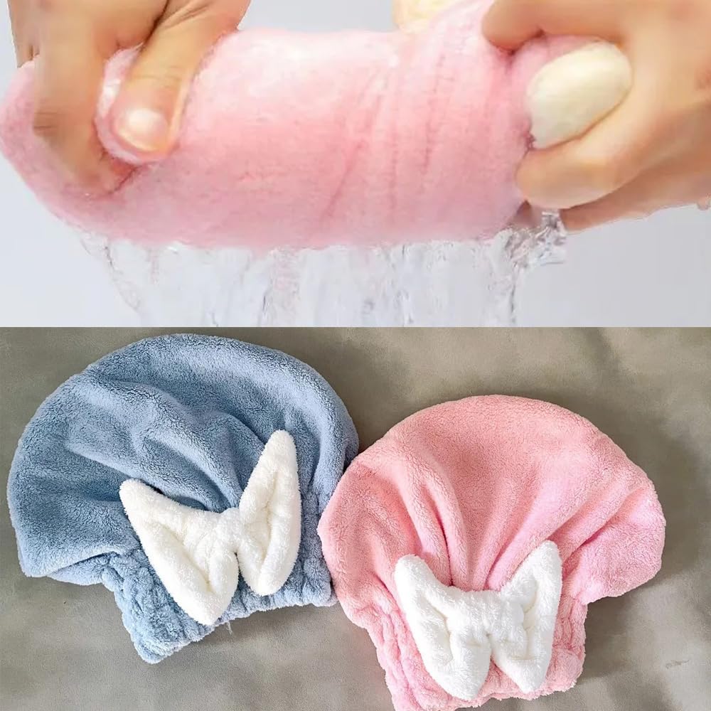 2 Pack Hair Drying Caps Microfiber Hair Towel Wrap Super Absorbent Quick Dry Turban Wet Head Hair Drying Wraps for Bathing Bath Girls Women Swim Beauty Post Shower Instead of Blow Dryers