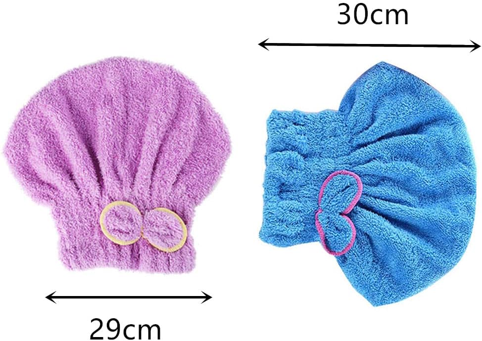 2 Pcs Microfiber Hair Drying Towels, Ultra Absorbent Cap Bowknot Turban for Women Adults or Girls, Multicolour