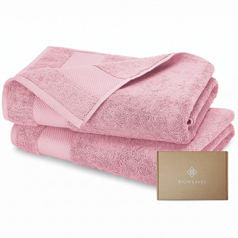 BIOWEAVES 100% Organic Cotton 700 GSM Plush Bath Towels 30" x 58" GOTS Certified - White, Pack of 2