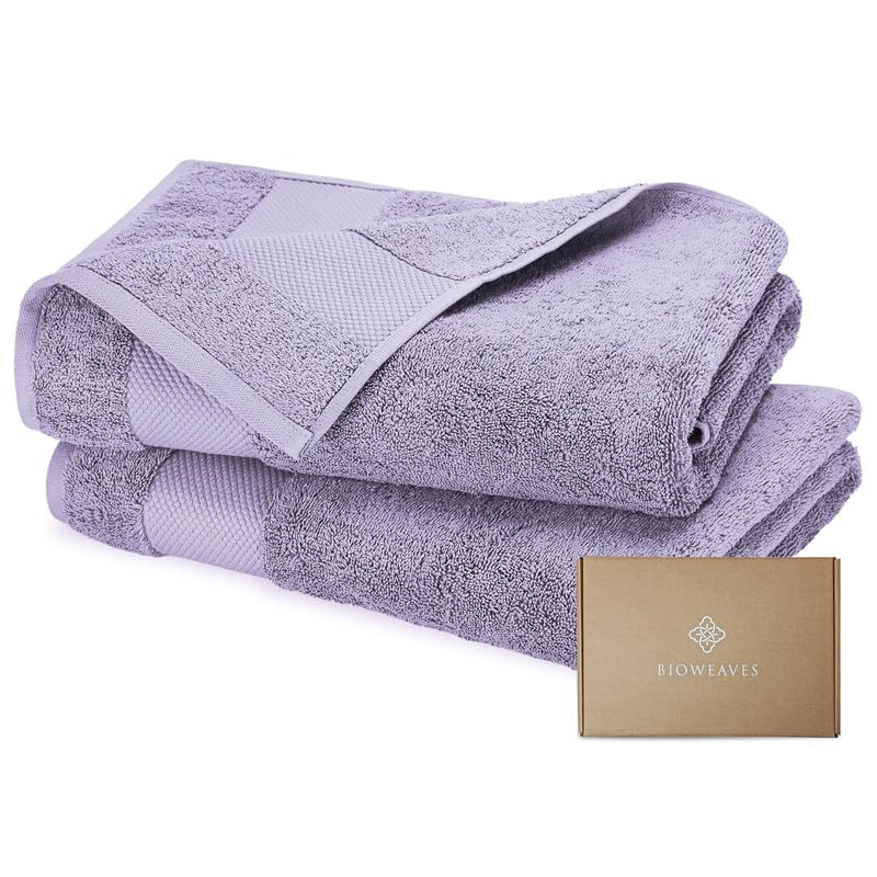 BIOWEAVES 100% Organic Cotton 700 GSM Plush Bath Towels 30" x 58" GOTS Certified - White, Pack of 2