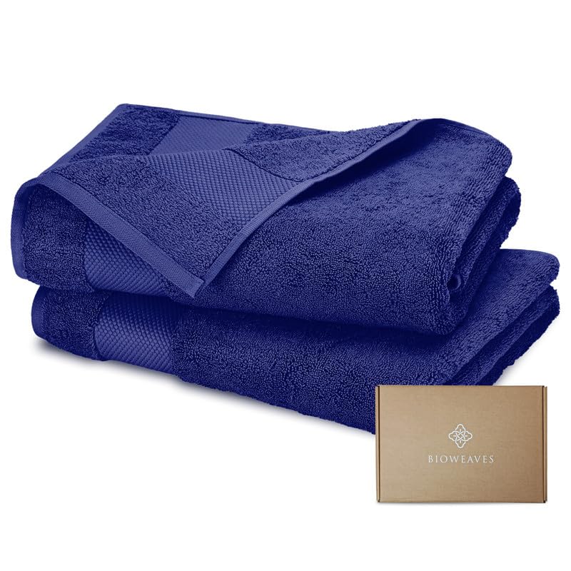 BIOWEAVES 100% Organic Cotton 700 GSM Plush Bath Towels 30" x 58" GOTS Certified - White, Pack of 2