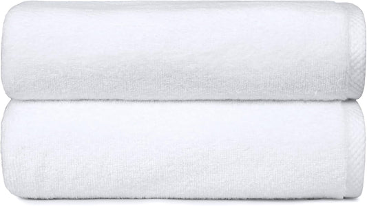 Amazon Basics 2-Piece Quick-Dry Oversize Bath Towel, 100% Cotton, 54" x 30", White