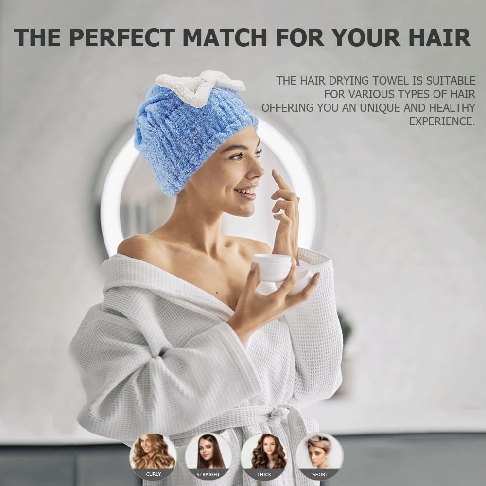 2Pcs Microfiber Hair Wrap Hair Drying Cap Hair Plopping Cap Towel Curly Hair Drying Towel Wrap for Women (Blue and Pink), Small