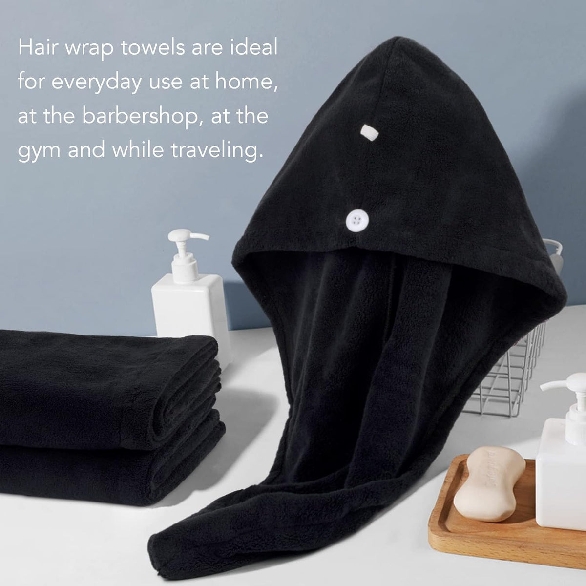 SINLAND Hair Drying Cap Hair Towel for Women 3 Pack Black