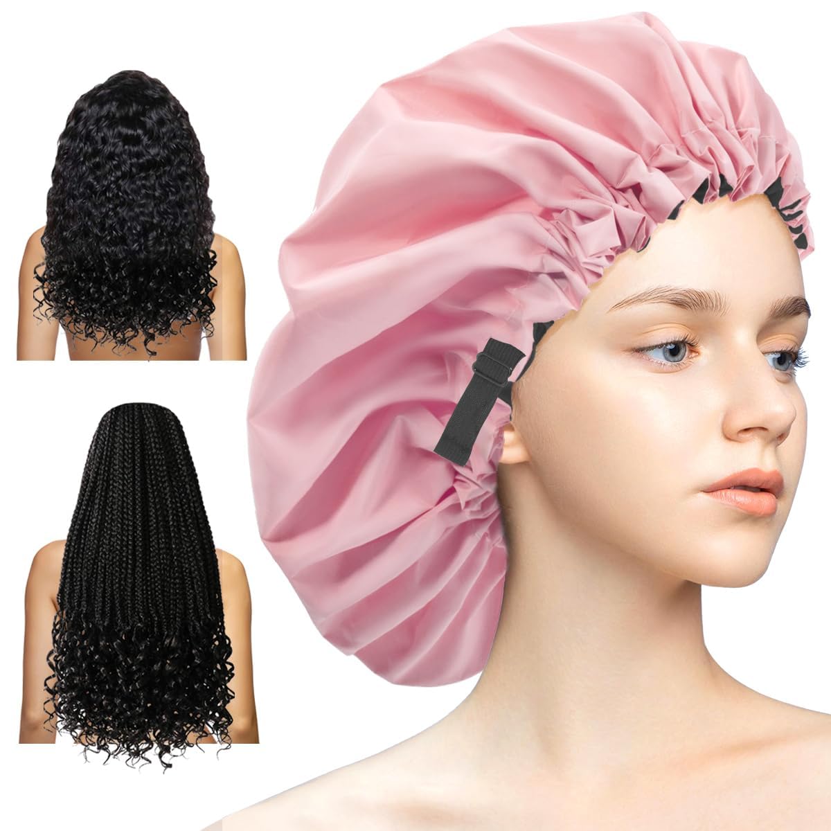 Aquior Shower Cap,Extra Adjustable Shower Caps for Women Double-Layer Waterproof Reusable Hair Cap, Large Size Hair Cap for All Hair,for Girls Spa Bath,Soft and Comfortable (Purple)