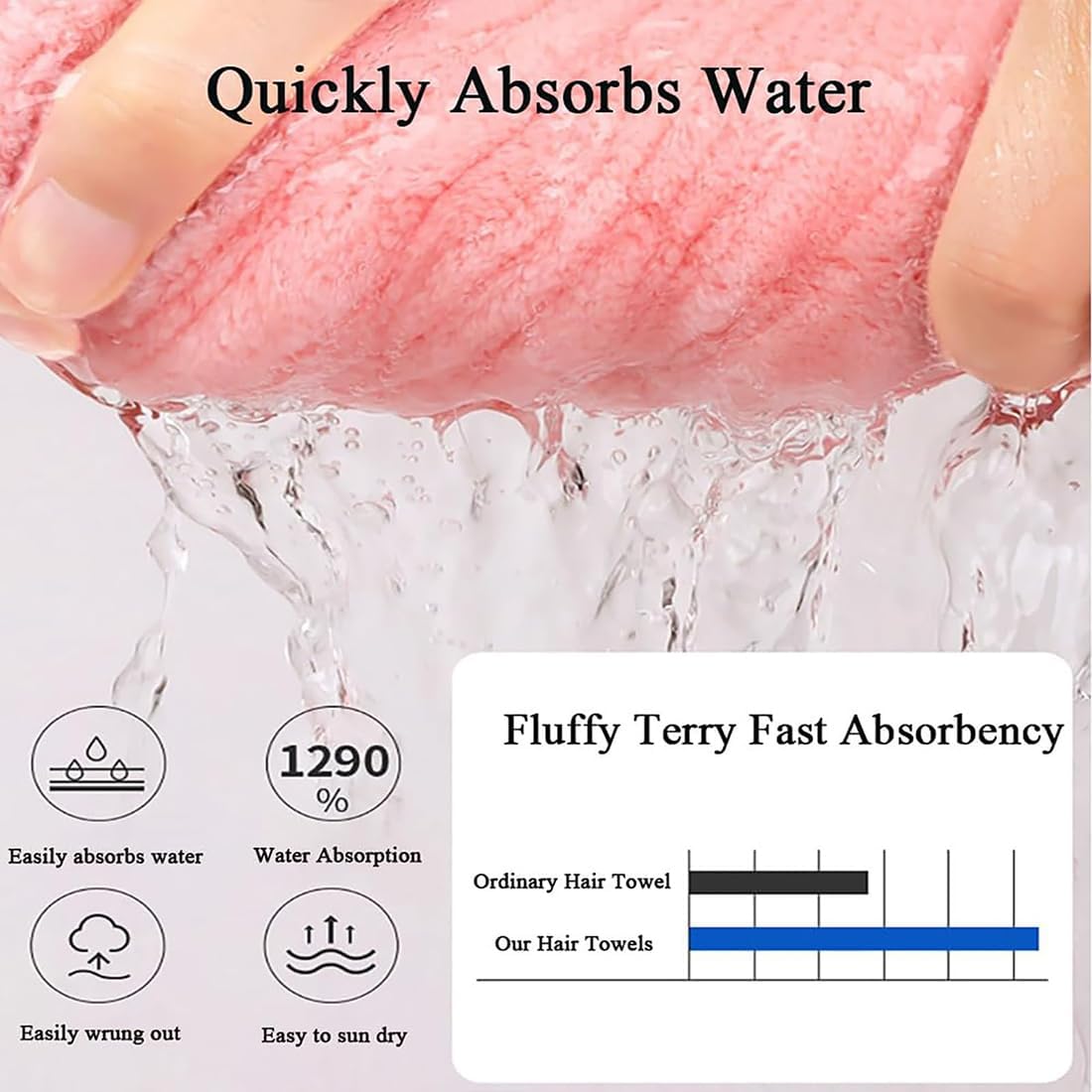 New Super Absorbent Hair Towel Wrap for Wet Hair, Microfiber Super Absorbent Hair Towel Wrap, Soft Absorbent Quick Drying Cap with Bow-Knot, Make Your Hair Smoother and shinier (2Pcs-A)