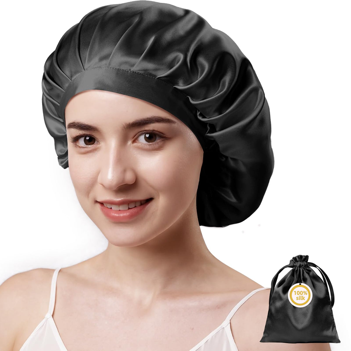 Kaome 100% Mulberry Silk Bonnet for Sleeping Women, Large Double Layer